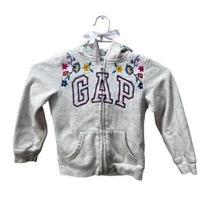 Baby Gap kids grey floral embroidered zip up hoodie girls size 5 yrs Soft fleece
